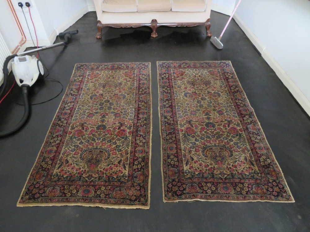 PAIR ANTIQUE IVORY GROUND FLORAL KERMAN KIRMAN RUGS. SOUTH PERSIA. 174CM X 90CM. View XXIV