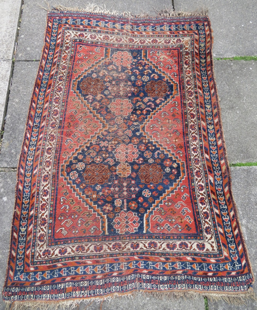 Distressed Antique Khamseh Rug. South West Persia. 150cm X 100cm