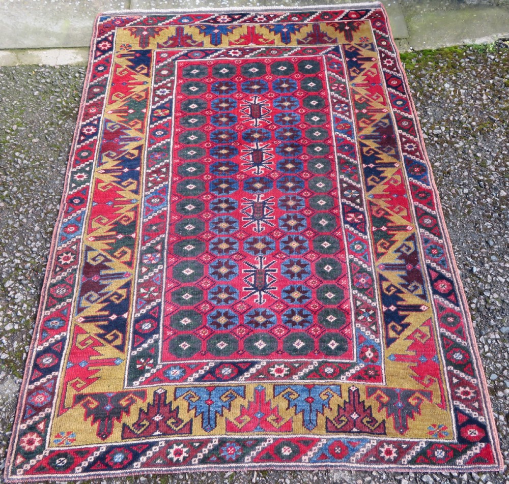 Antique Turkish Antalya ( Dosemealti) Village Rug. With A Scarce Pea Green Border.190cm X 128cm.
