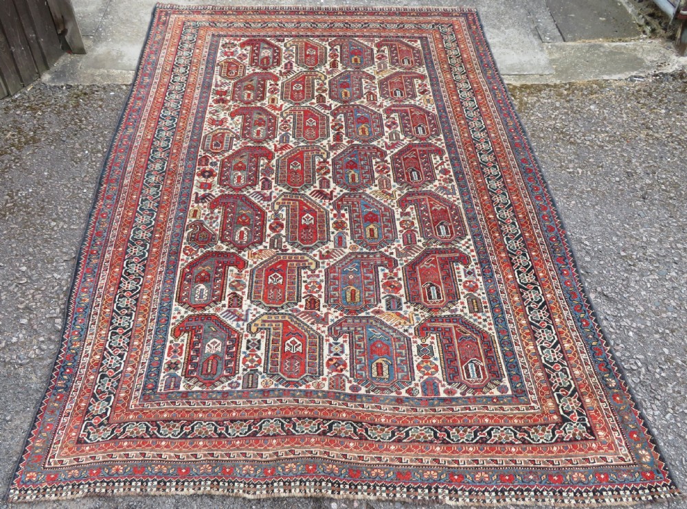 ANTIQUE KHAMSEH TRIBAL RUG. BAHARLU/AINALU ARAB NOMADS. SOUTH WEST PERSIA. 274CM X 184CM.