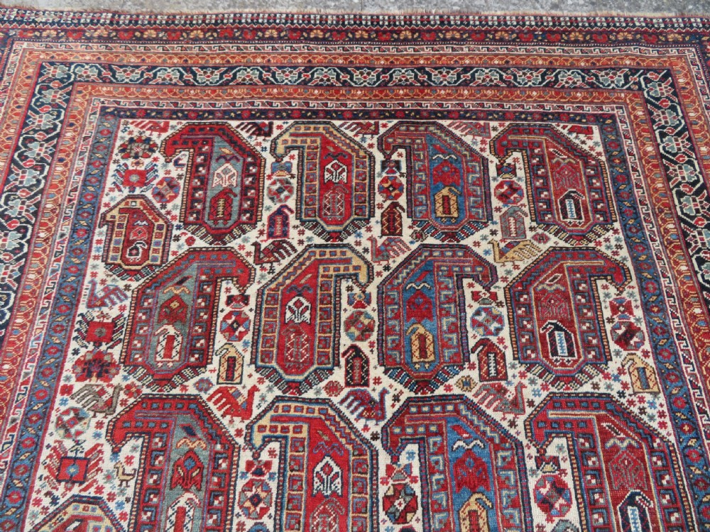ANTIQUE KHAMSEH TRIBAL RUG. BAHARLU/AINALU ARAB NOMADS. SOUTH WEST PERSIA. 274CM X 184CM. View IV
