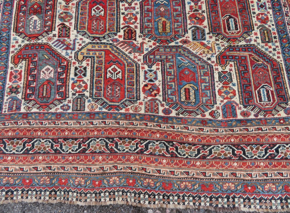 ANTIQUE KHAMSEH TRIBAL RUG. BAHARLU/AINALU ARAB NOMADS. SOUTH WEST PERSIA. 274CM X 184CM. View V