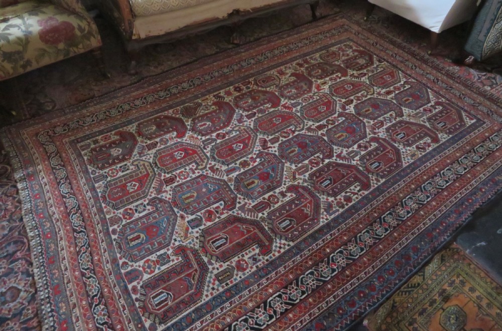ANTIQUE KHAMSEH TRIBAL RUG. BAHARLU/AINALU ARAB NOMADS. SOUTH WEST PERSIA. 274CM X 184CM. View XIX