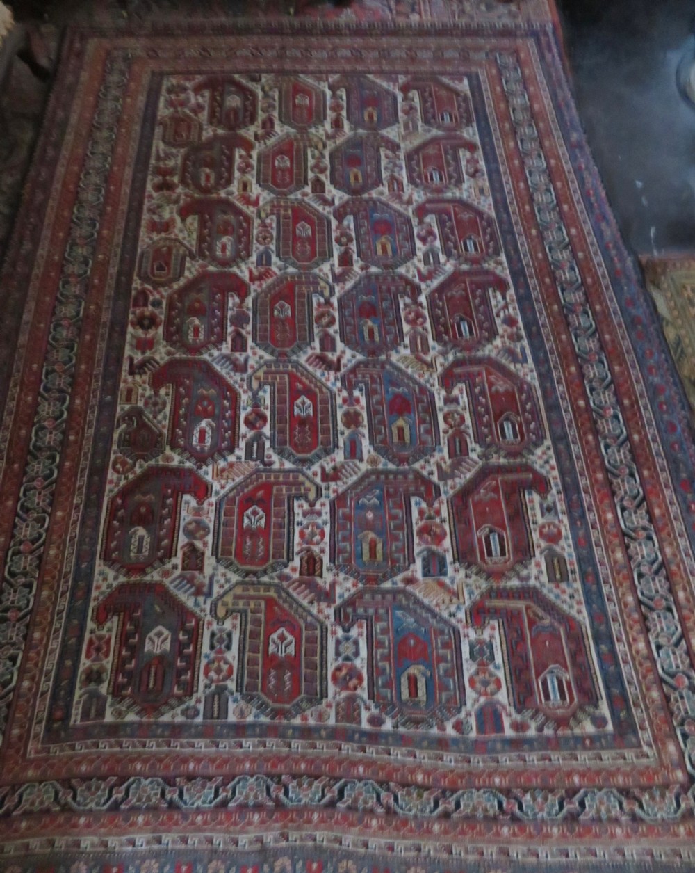 ANTIQUE KHAMSEH TRIBAL RUG. BAHARLU/AINALU ARAB NOMADS. SOUTH WEST PERSIA. 274CM X 184CM. View XX