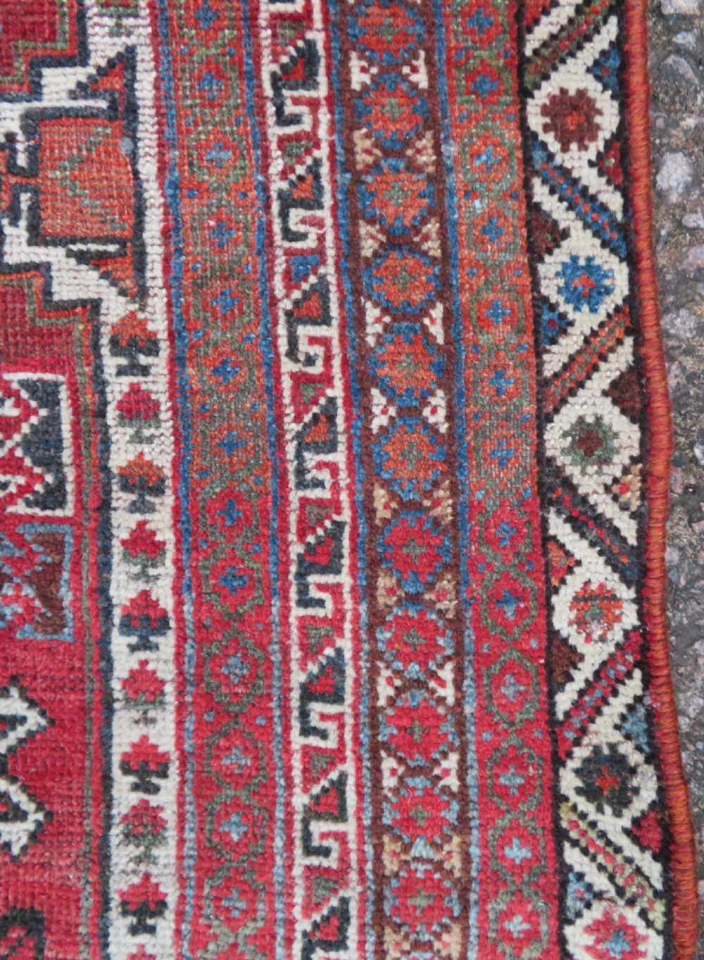 ANTIQUE KHAMSEH LONG NARROW RUNNER. PEACOCKS & PECKING CHICKENS. 457CM X 82CM. View XI