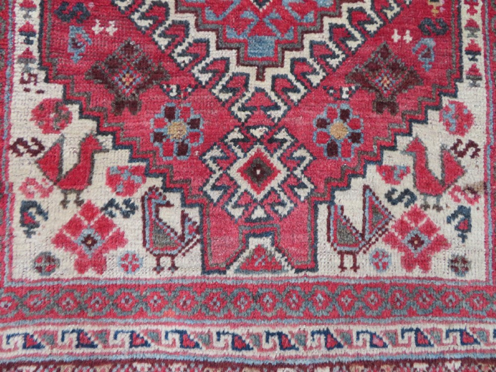ANTIQUE KHAMSEH LONG NARROW RUNNER. PEACOCKS & PECKING CHICKENS. 457CM X 82CM. View XV