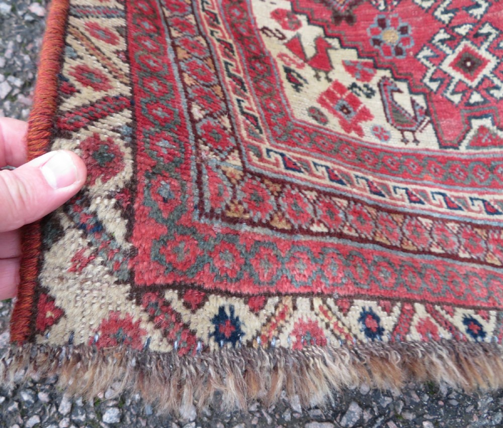 ANTIQUE KHAMSEH LONG NARROW RUNNER. PEACOCKS & PECKING CHICKENS. 457CM X 82CM. View XVI