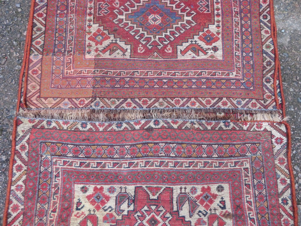 ANTIQUE KHAMSEH LONG NARROW RUNNER. PEACOCKS & PECKING CHICKENS. 457CM X 82CM. View XVIII