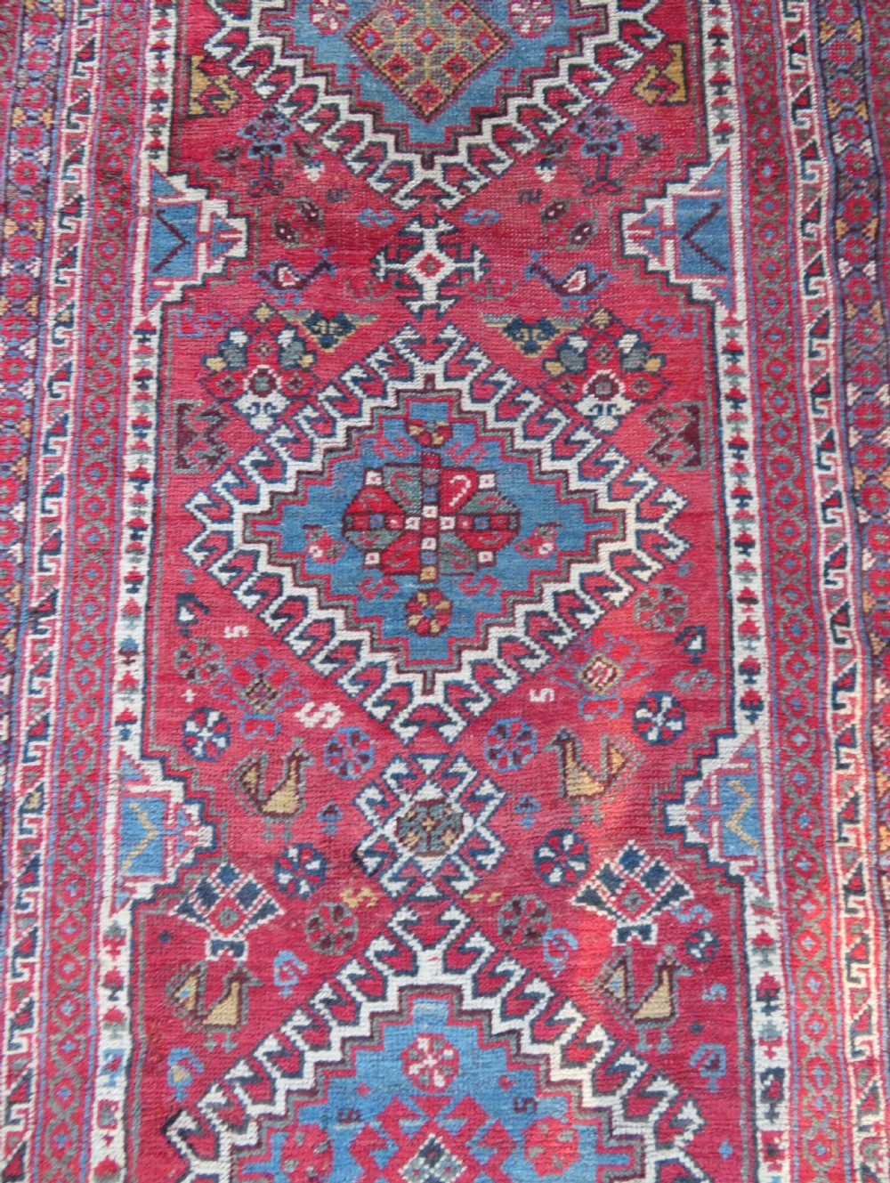 Antique Khamseh Long Narrow Runner. Peacocks & Pecking Chickens. 457cm X 84cm. View VI