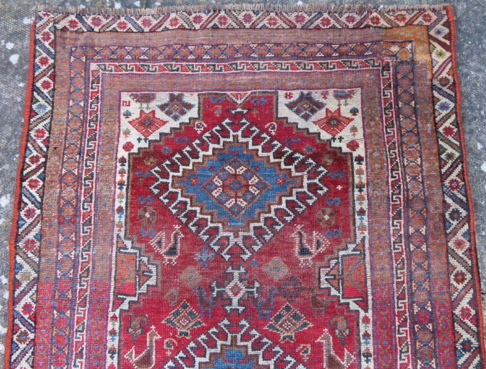 Antique Khamseh Long Narrow Runner. Peacocks & Pecking Chickens. 457cm X 84cm. View VIII