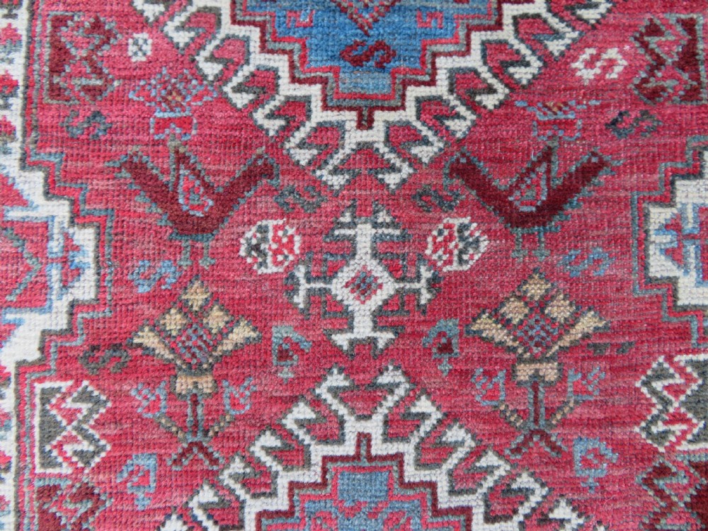 Antique Khamseh Long Narrow Runner. Peacocks & Pecking Chickens. 457cm X 84cm. View X