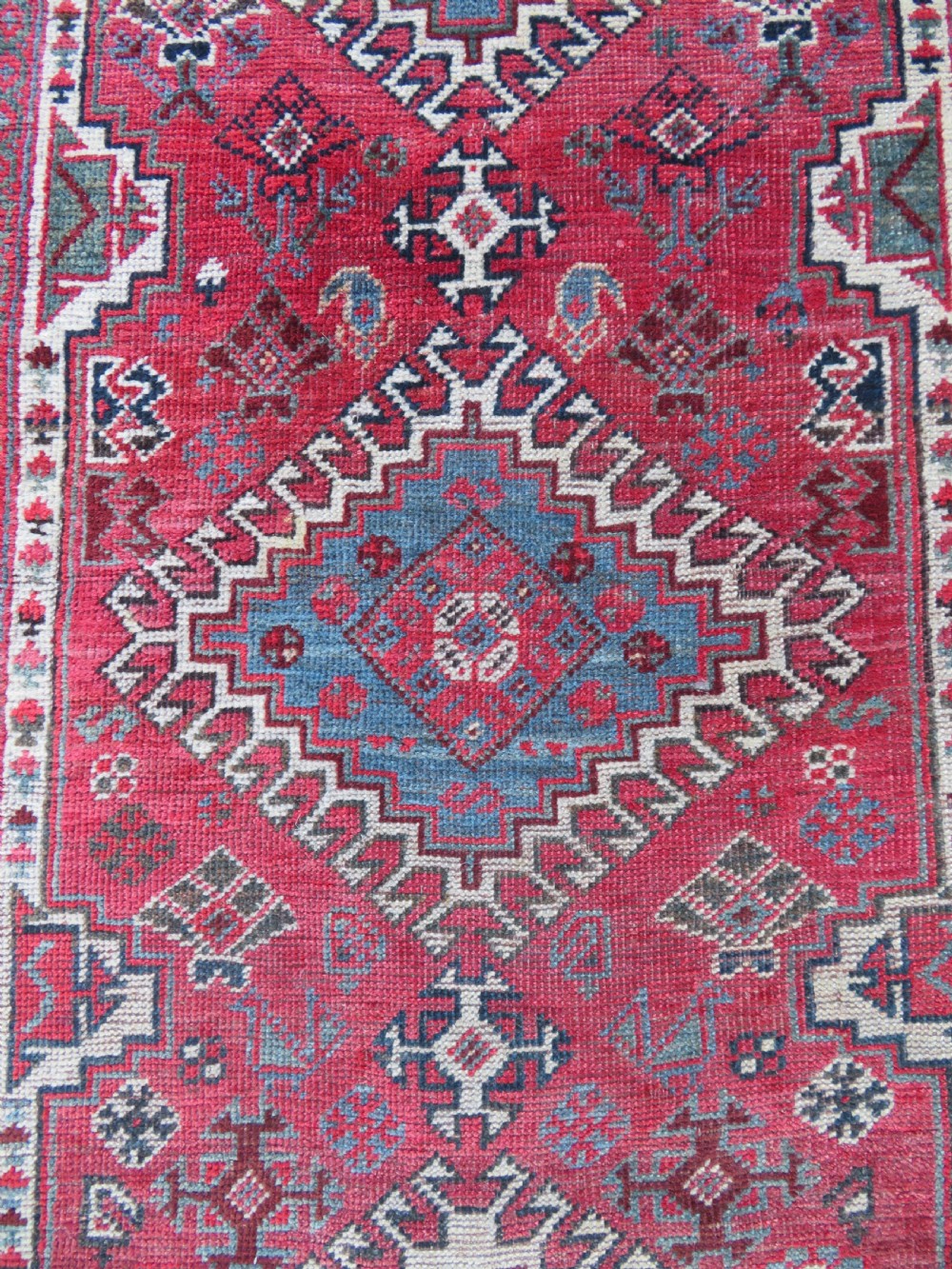 Antique Khamseh Long Narrow Runner. Peacocks & Pecking Chickens. 457cm X 84cm. View XII