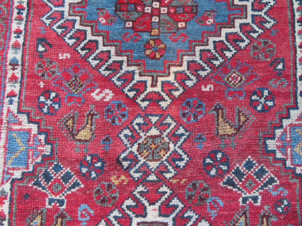 Antique Khamseh Long Narrow Runner. Peacocks & Pecking Chickens. 457cm X 84cm. View XIII