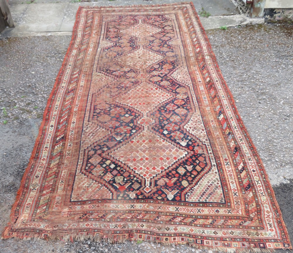 DISTRESSED ANTIQUE KHAMSEH KELLEH LARGE RUG. 360CM X 170CM.