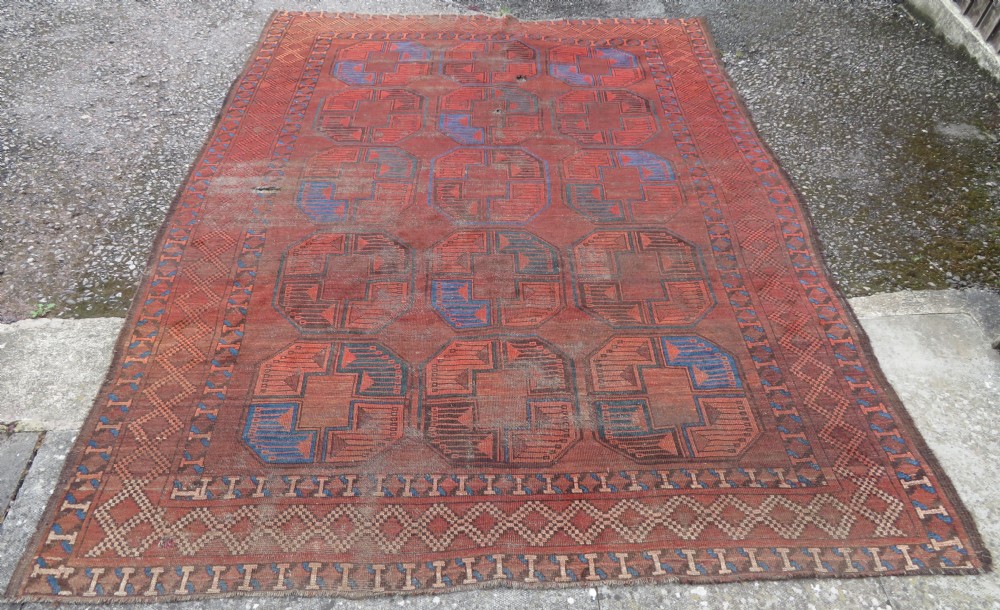RARE & EARLY ANTIQUE AFGHAN ERSARI MAIN CARPET RUG. 282CM X 214CM. View II