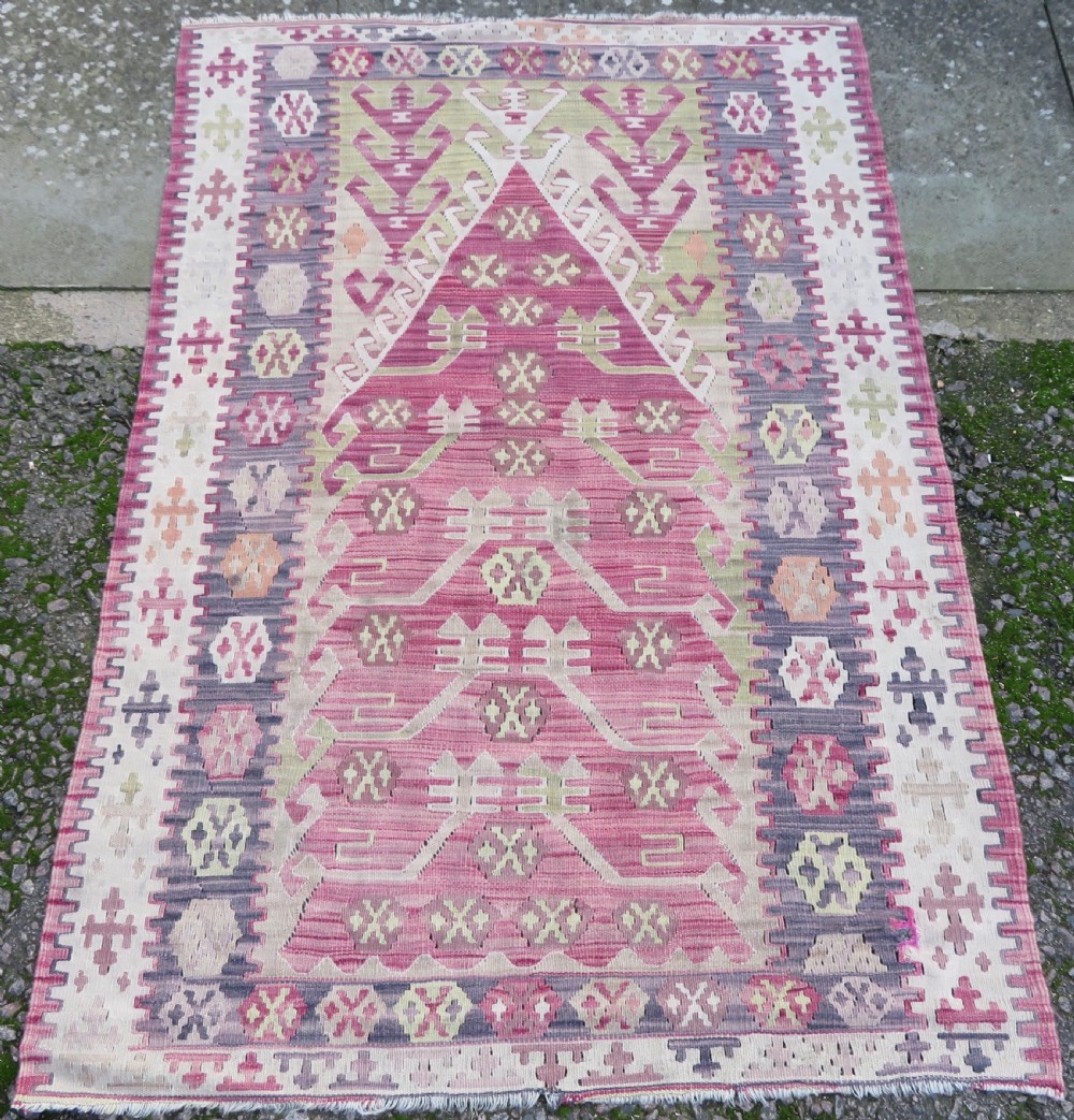Turkish Konya Prayer Kilim Rug.Soft Colours. 164cm X 110cm.