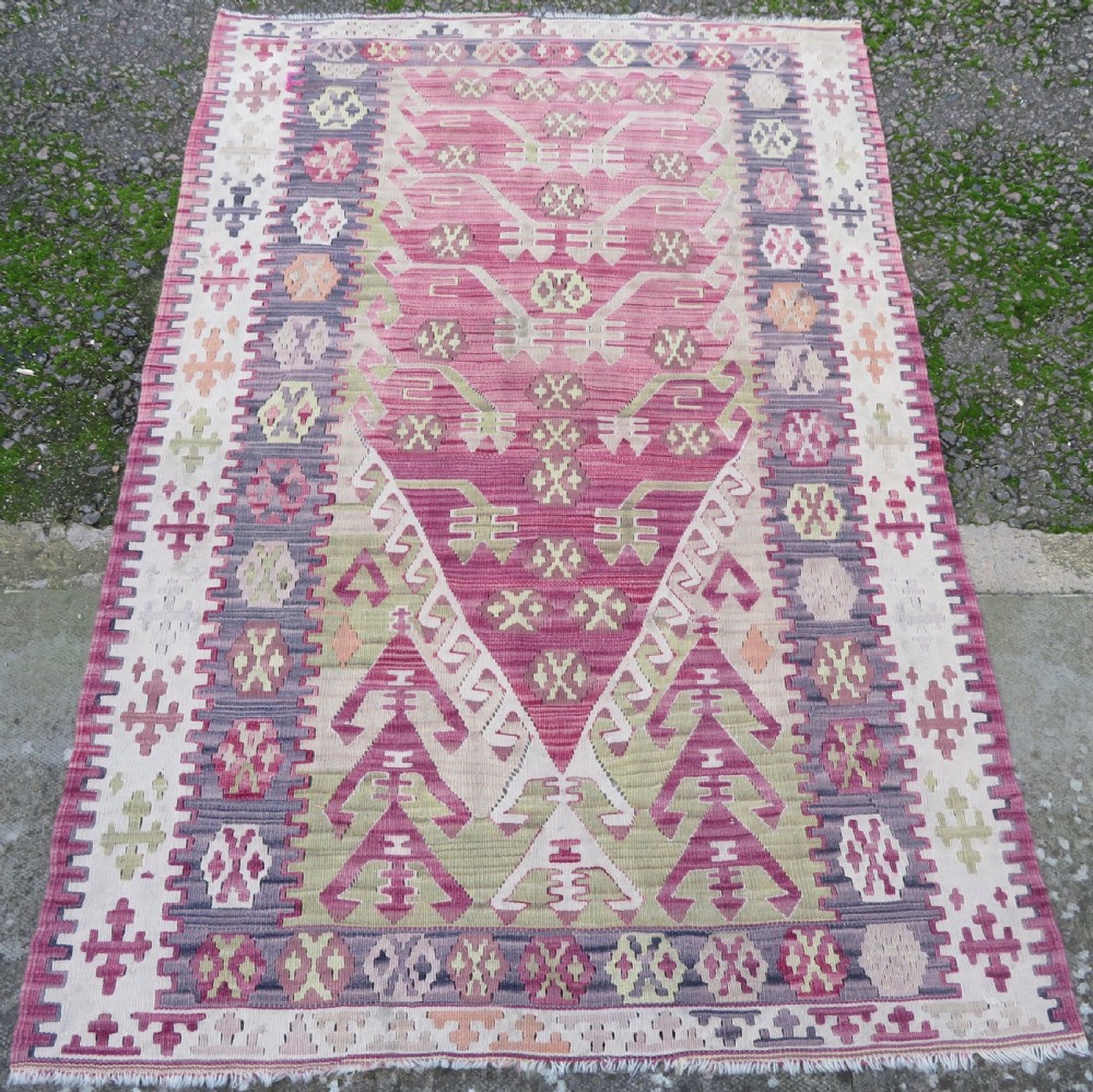 Turkish Konya Prayer Kilim Rug.Soft Colours. 164cm X 110cm. View II