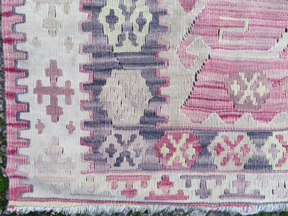 Turkish Konya Prayer Kilim Rug.Soft Colours. 164cm X 110cm. View VII