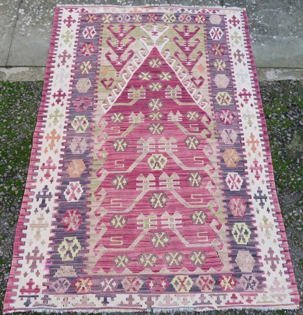 Turkish Konya Prayer Kilim Rug.Soft Colours. 164cm X 110cm. View XII