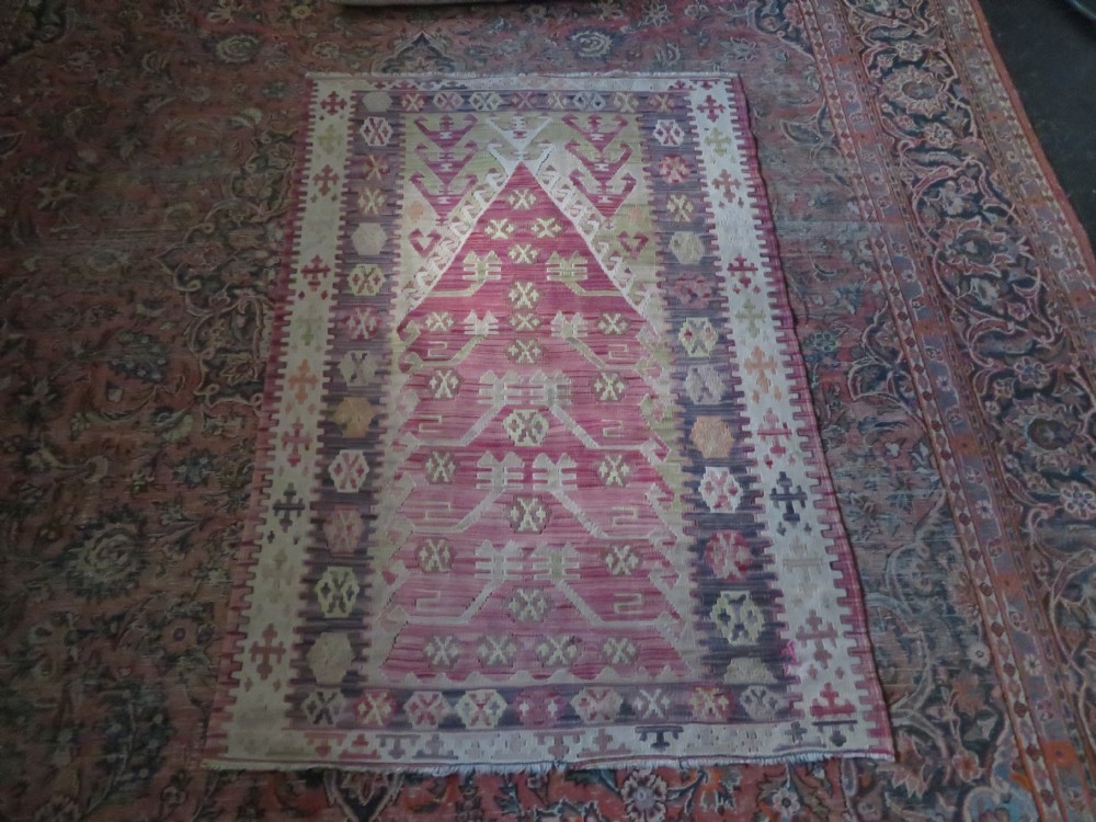 Turkish Konya Prayer Kilim Rug.Soft Colours. 164cm X 110cm. View XVII