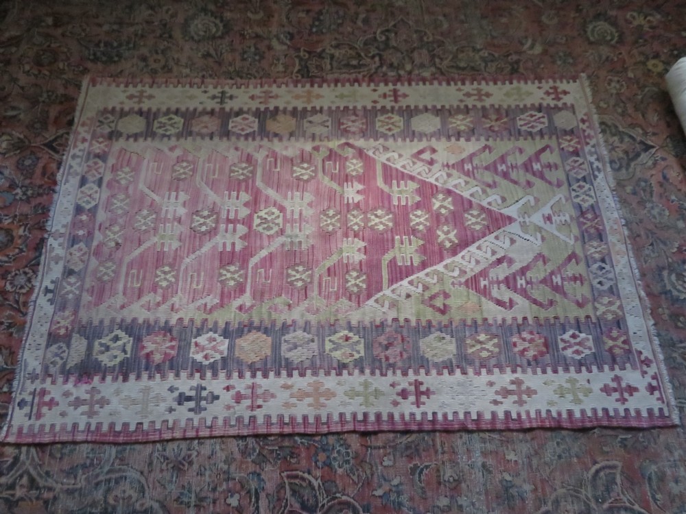 Turkish Konya Prayer Kilim Rug.Soft Colours. 164cm X 110cm. View XVIII