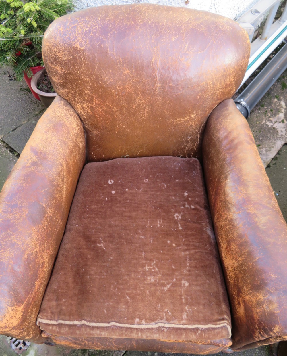ART DECO PAIR LEATHER CLUB ARMCHAIRS.  View III