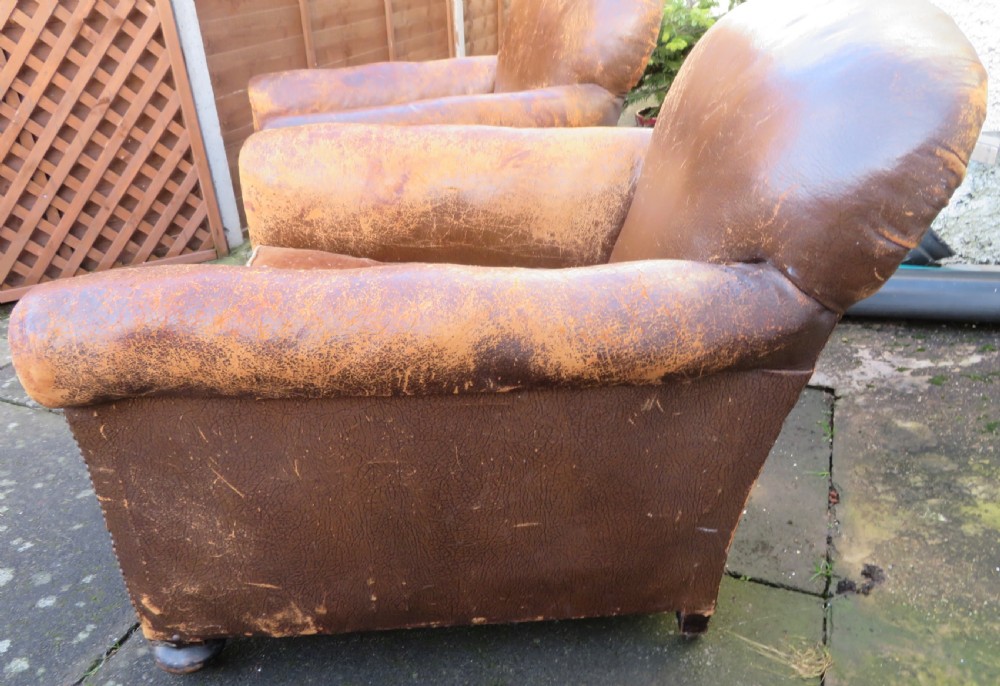 ART DECO PAIR LEATHER CLUB ARMCHAIRS.  View VI