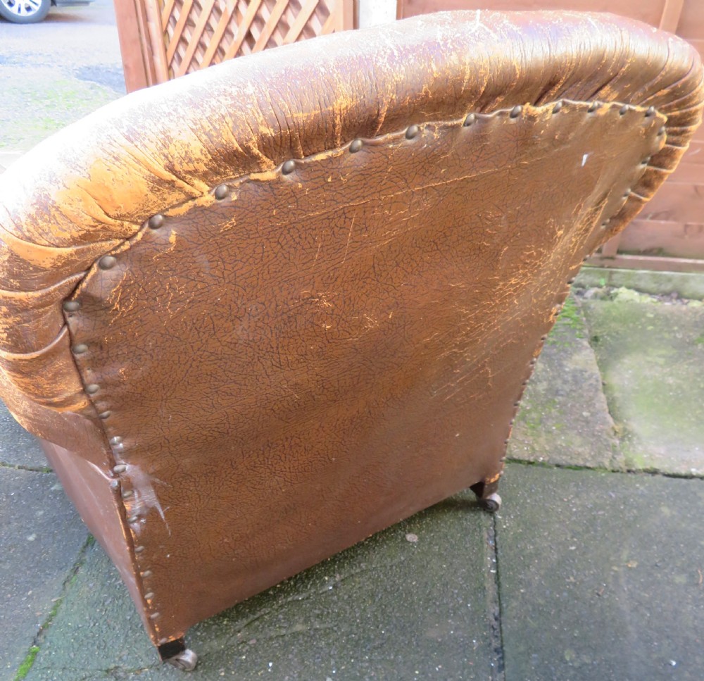 ART DECO PAIR LEATHER CLUB ARMCHAIRS.  View VIII
