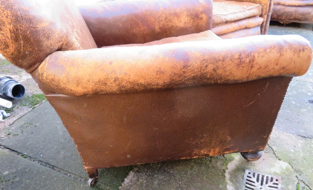 ART DECO PAIR LEATHER CLUB ARMCHAIRS.  View IX