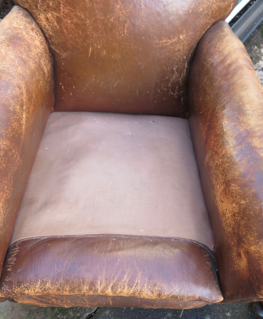 ART DECO PAIR LEATHER CLUB ARMCHAIRS.  View X