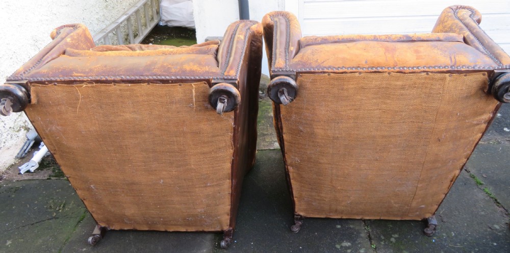 ART DECO PAIR LEATHER CLUB ARMCHAIRS.  View XIV