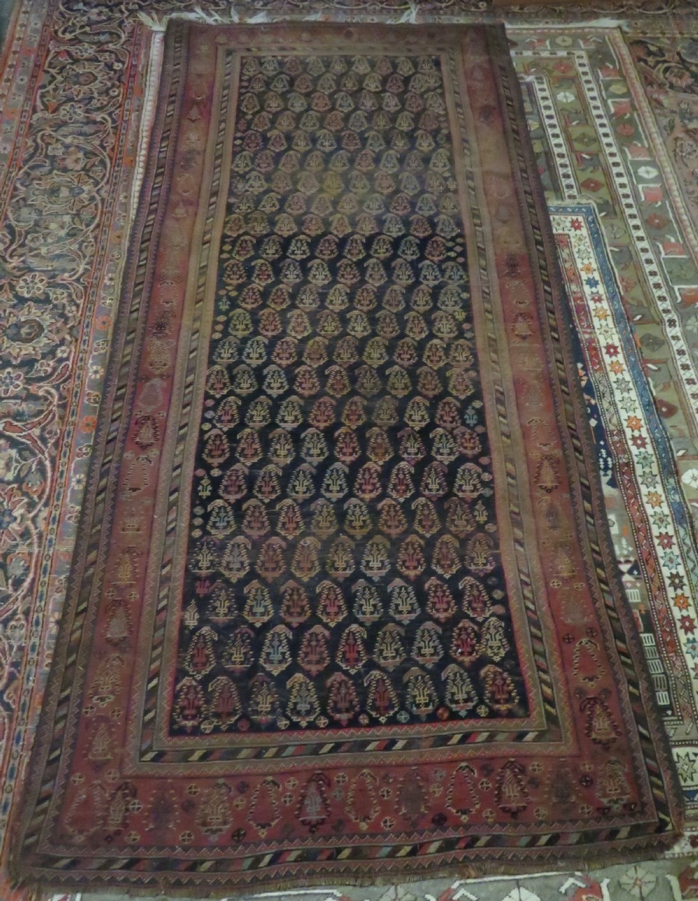 ANTIQUE KHAMSEH TRIBAL RUG. 234CM X 114CM. View XVII