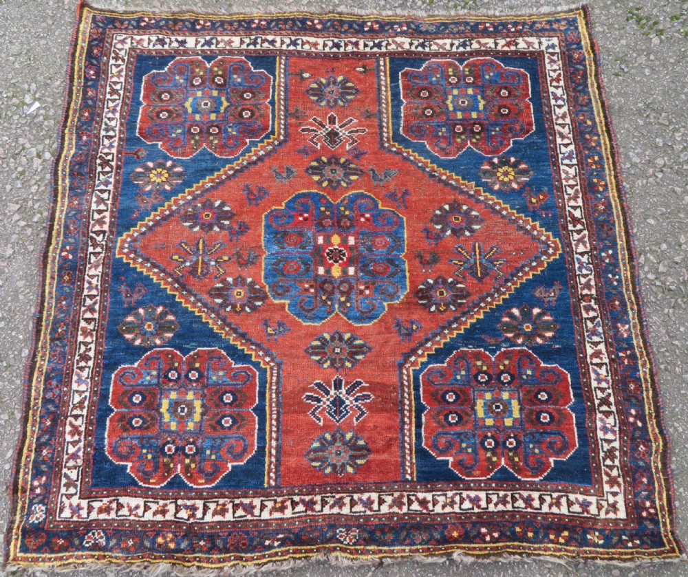 Unusual Square Antique Khamseh Tribal Rug. 119cm x 120cm.