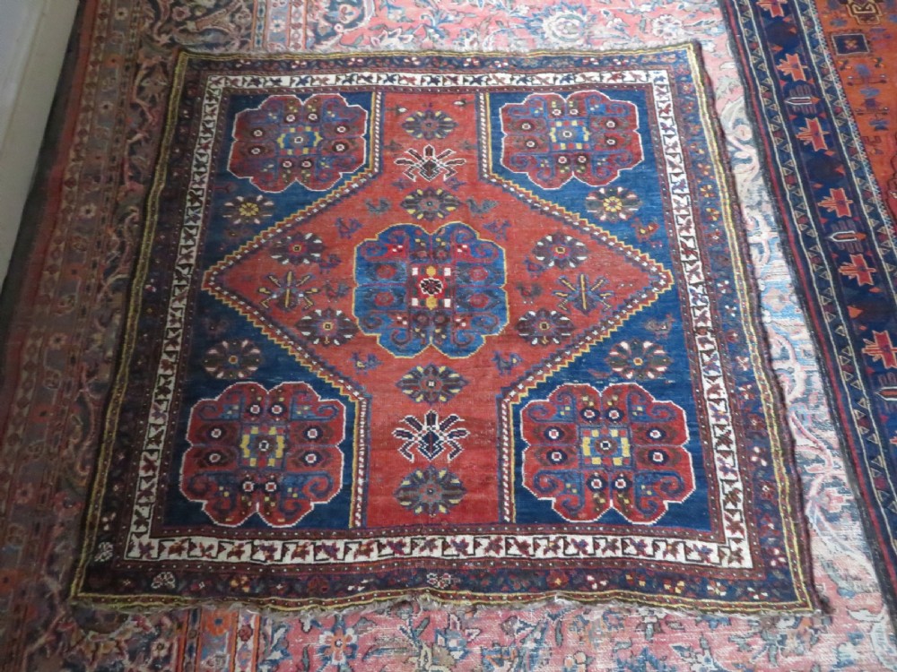 Unusual Square Antique Khamseh Tribal Rug. 119cm x 120cm. View XII