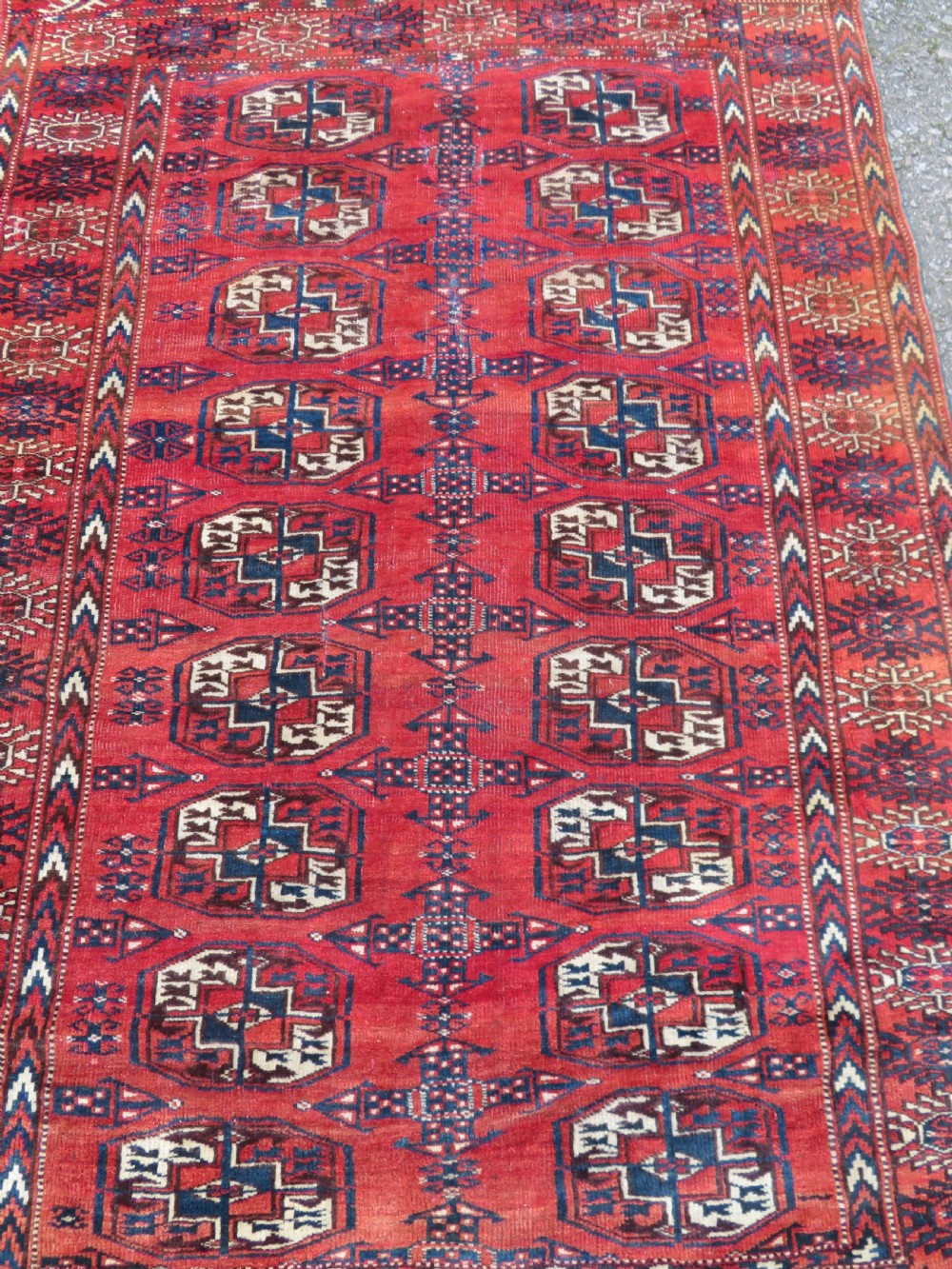 Distressed Antique Tekke Turkmen Rug. 183cm x 126cm. View III