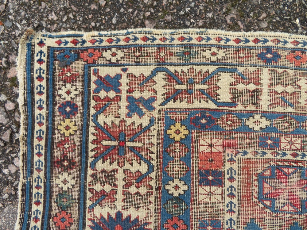 DISTRESSED ANTIQUE CAUCASIAN DAGHESTAN RUG. 135CM X 116CM View VI