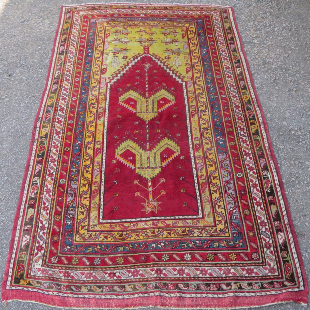 ANTIQUE TURKISH KIRSEHIR PRAYER RUG. 228CM X 142CM.