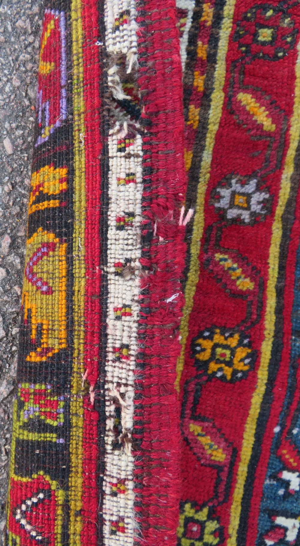 An antique hand-knotted Turkish Kirsehir prayer rug featuring a central red mihrab arch framed by a yellow spandrel and multi-tiered geometric borders. View VIII