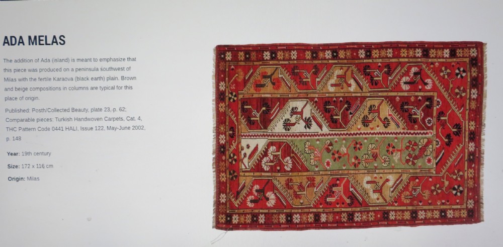 An antique handwoven Anatolian Ada Melas wool rug featuring central geometric medallions in grey, red, and ochre framed by detailed botanical borders. View XXV