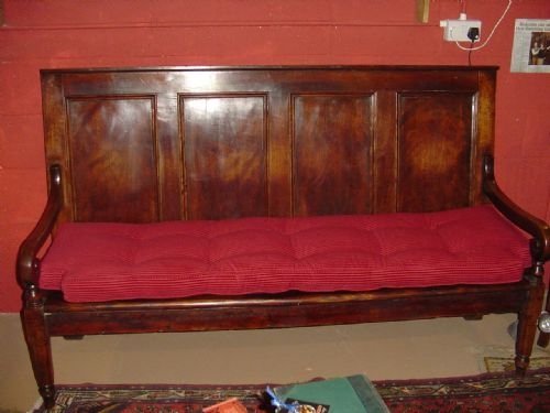 Late 18th C. Fruitwood Settle with Upholstered Seat.