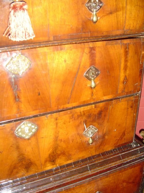 fig 2. 18th c. Cross Banded Walnut Chest on Chest.