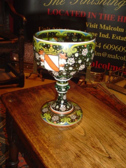 Large Glass Hand Painted Chailice or Vase. 19th C