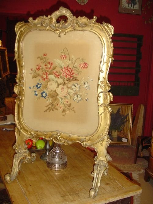19th Century Giltwood and Needlepoint Fire Screen