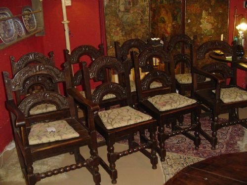 Set of 8 Jacobean Style Chairs Inc. 2 Carvers. C1880
