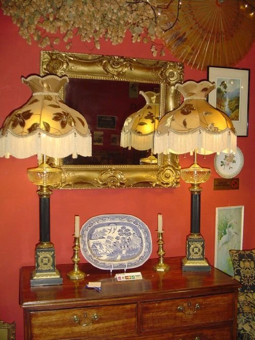 Pair of Gilt and Ebonised 19thc Empire Style Lamps.