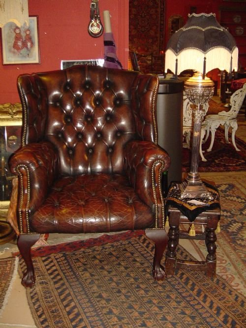 Handsome Leather Wing Armchair. C.1900