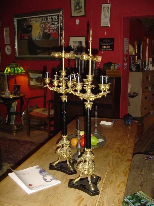 Gilt Bronze & Ebonised Loise Phillipe Style Lamps