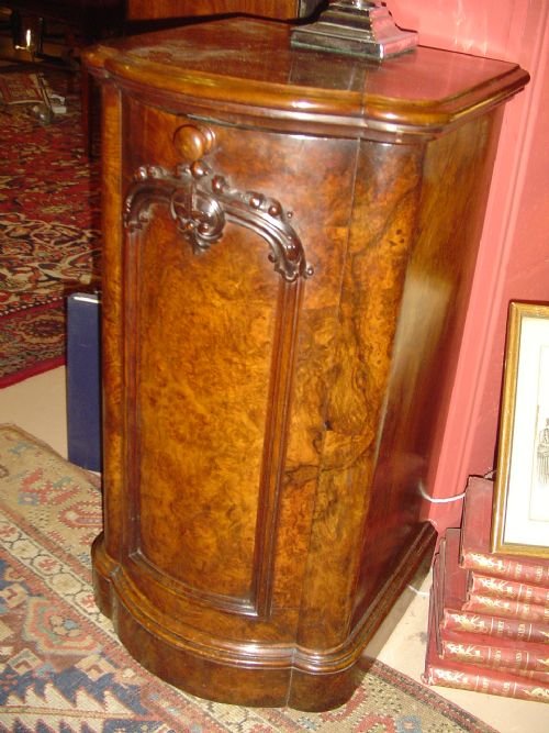 Burr Walnut Bow Fronted Bedside Cabibet.