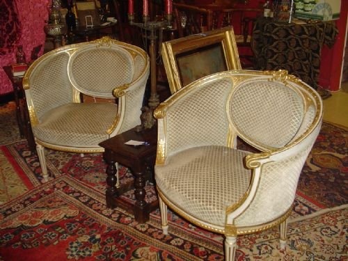 A Pair of French Giltwood Lounge Chairs. C1920