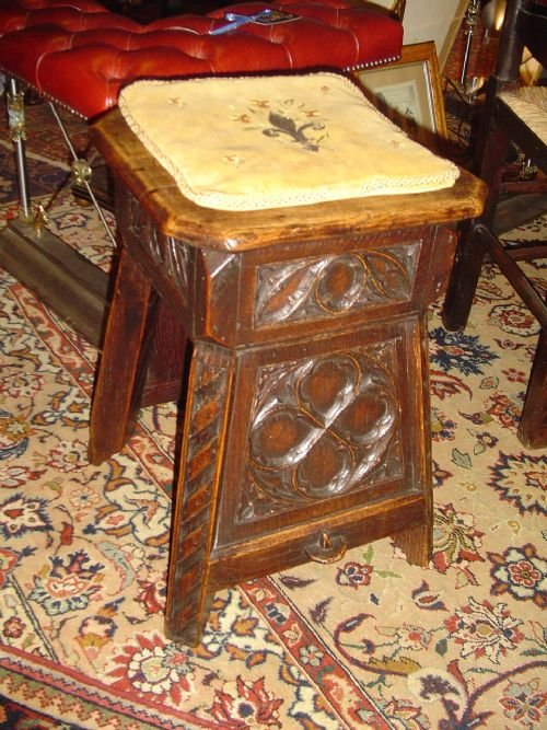 An Antique Oak Stool in the Gothic Taste.